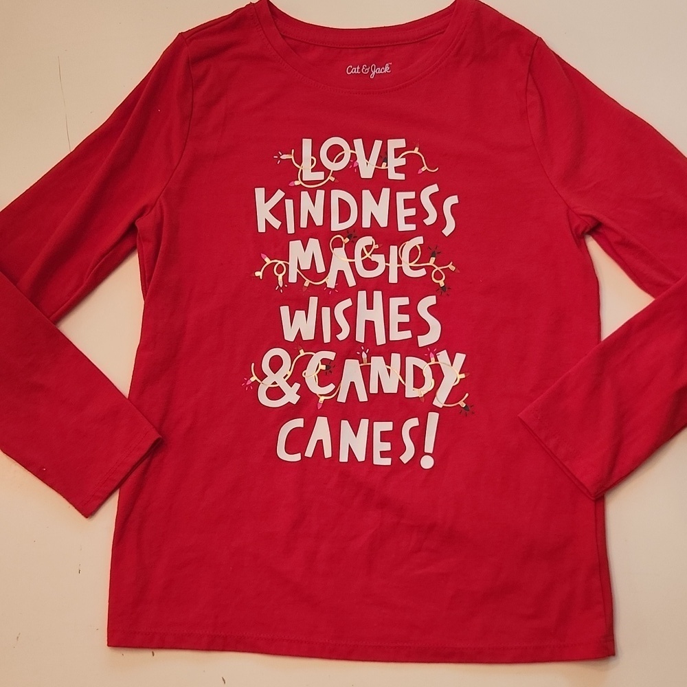 Cat & Jack Christmas Holiday Graphic T Shirt Red 7 8